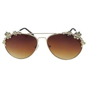 9010 | Brown Aviator Sunglasses with Flower Accents